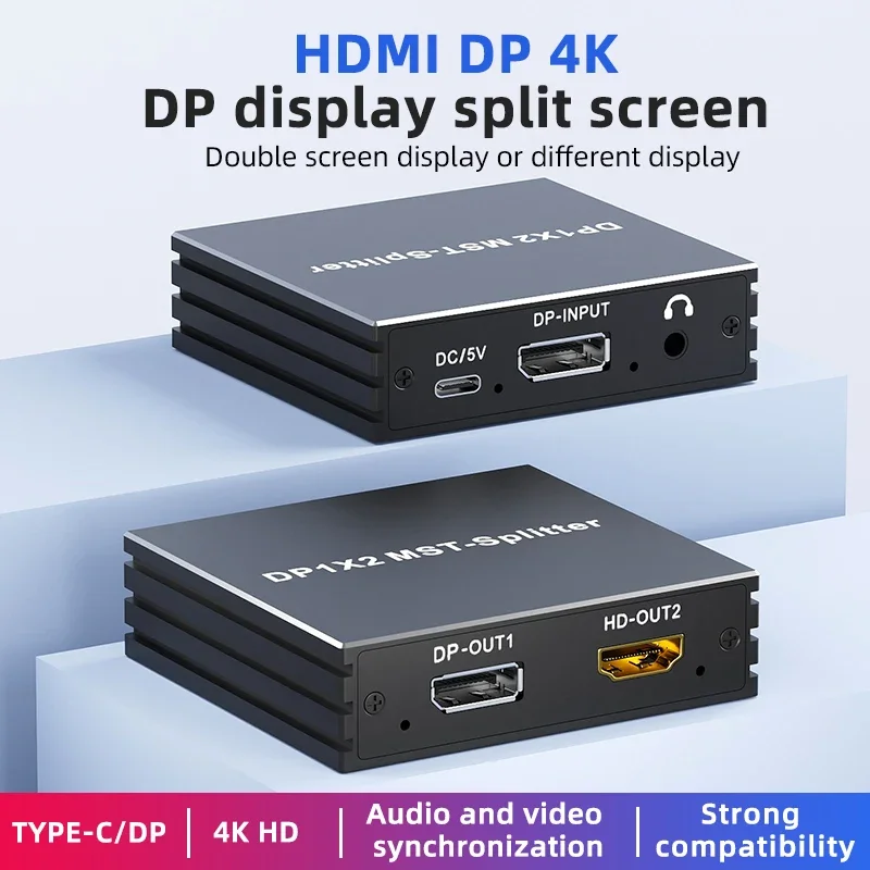 4k displayport-splitter, 1 in 2 ,  dp 1.4 mst-hub 60hz 1 x 2, forleng dp til hdmi, dobbel skjerm for stasjonær datamaskin, skjermkort til tv-skjerm: Rød