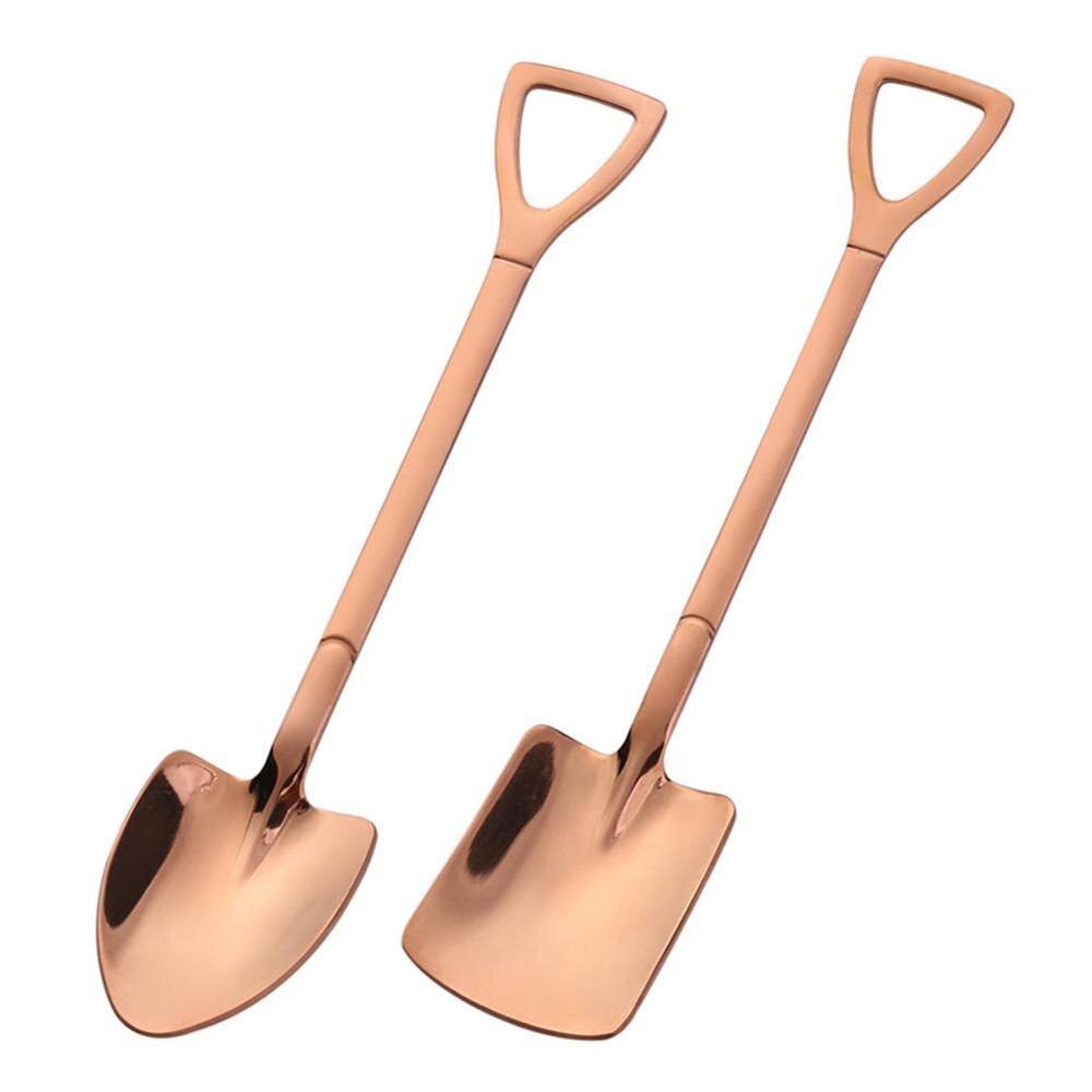 Stainless Steel Iron Shovel Spoon Coffee Ice Cream Spoon Cute Engineering Gadget Shovel Spoon Retro Square Kitchen R2L7