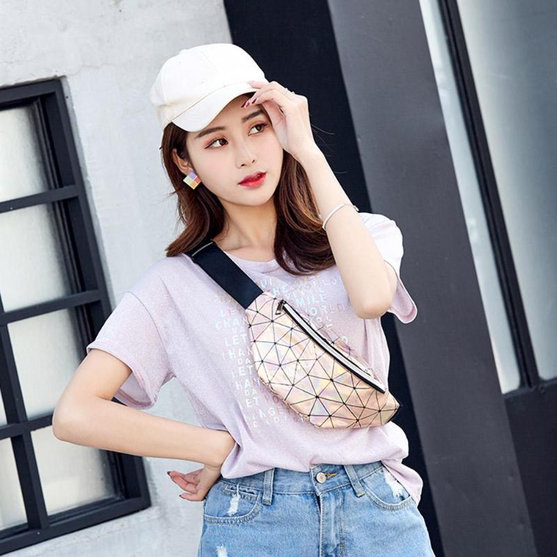 Géométrique holographique taille sacs femmes Fanny ceinture Packs poitrine téléphone pochette