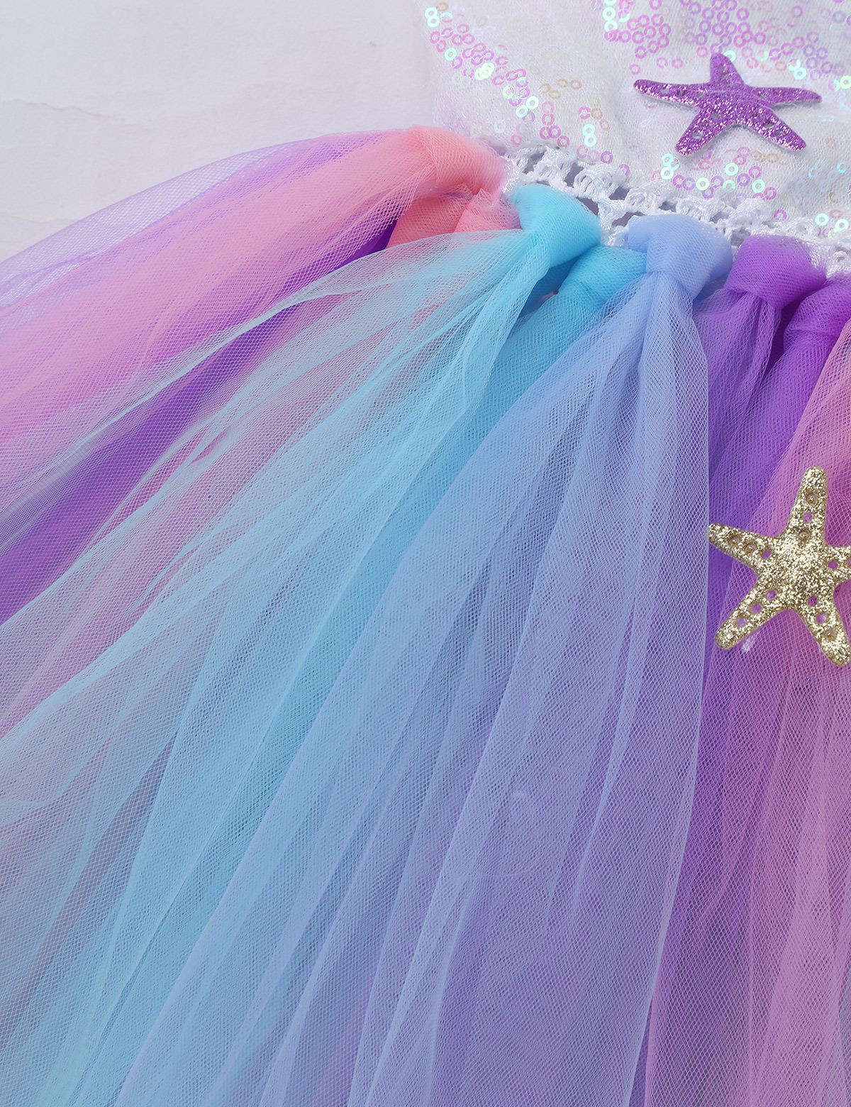 Vestido de tutú de malla para niña y niño, traje de cuello Halter, lentejuelas brillantes, festoneado y estrella de mar con aro de pelo para disfraz de de Halloween, 2 uds.