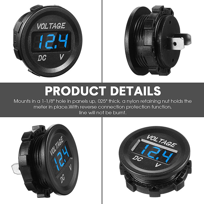 4 stück DC 12V Auto Spannung Messgerät LED-anzeige Wasserdichte Voltmeter Digitale Runde Tafel Voltmeter Kompatibel mit Fahrzeug