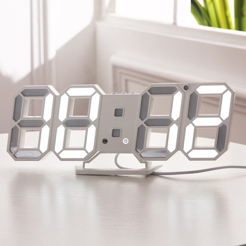 Nordic Digitale Wekkers Muur Opknoping Horloge Snooze Functie Tafel Klok Kalender Thermometer Display Kantoor Elektronische Horloge: WHITE