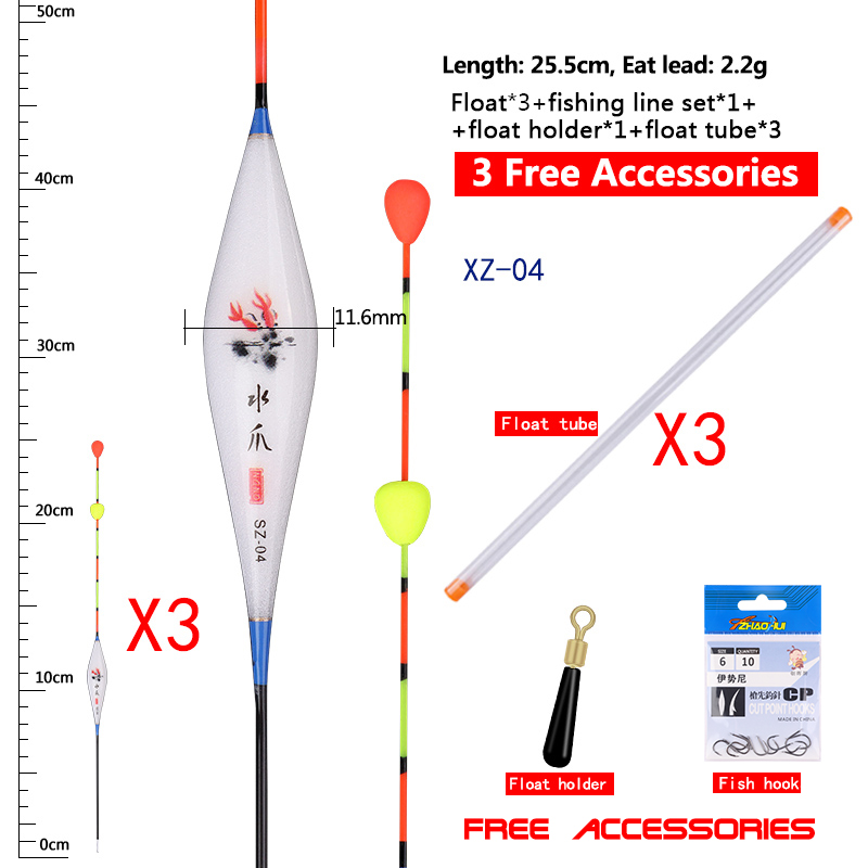 3 Stuks Drijvers Met Glijdende Kraal Staart + 3 Boei Buizen + 1 Vislijn Set + 1 Float Houder Nano Lake River Bobber Vissen Accessoires: Light Grey
