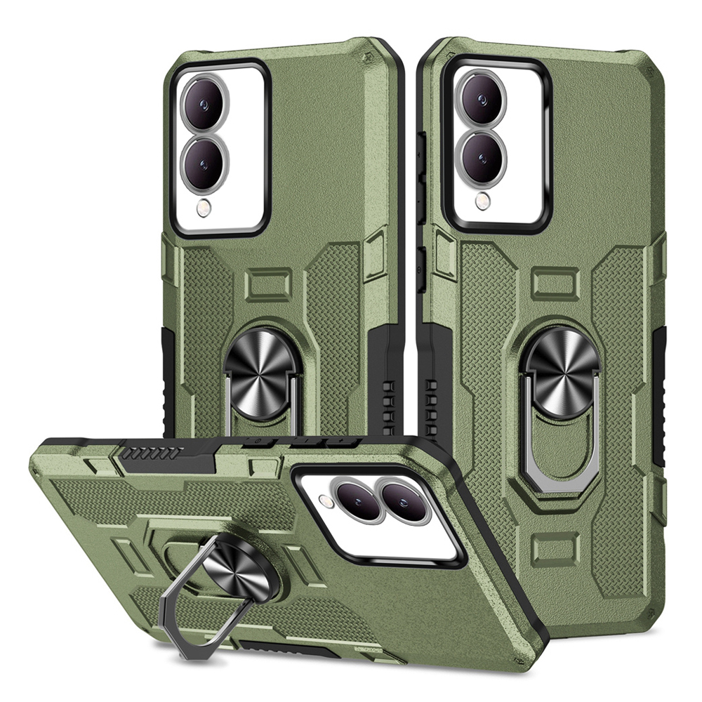 Shockproof Armor Case for VIVO Y17S Soft Silicone+PC Metal Ring Stand Phone Back Cover for VIVO Y17S: green