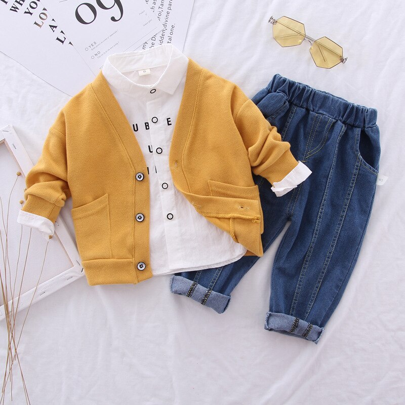 Saileroad 3 Stuk Jongen Boutique Outfit Sets Trui + Blouse + Broek Herfst Kind Trui Kleding Sets Voor casual Kids Kleding Suits: KKM11 yellow / 3T