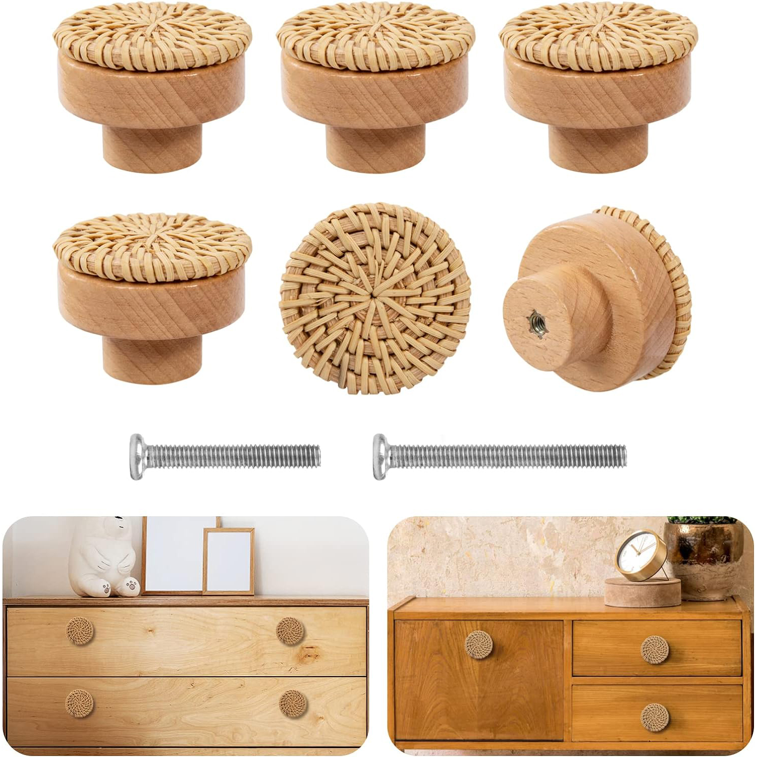 Boho Rattan Kommode Holz knöpfe Hardware- zieht Schrank knöpfe Hand gefertigte Korb geflecht und Schrauben