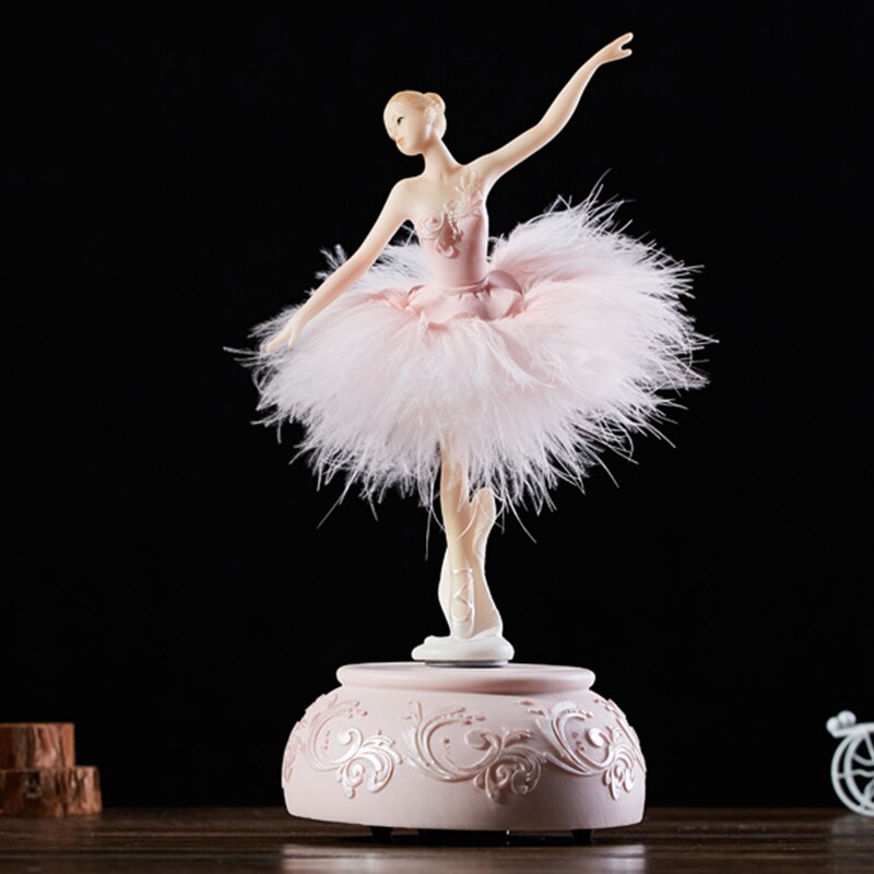 Nyligen ballerina musikbox dansande tjej svan sjö karusell med fjäder för födelsedag