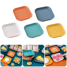 5PCS Square Plastic Plates for Kids and Toddlers Unbreakable Reusable Dinner Plate Serving Dish for Salad Snack Pasta