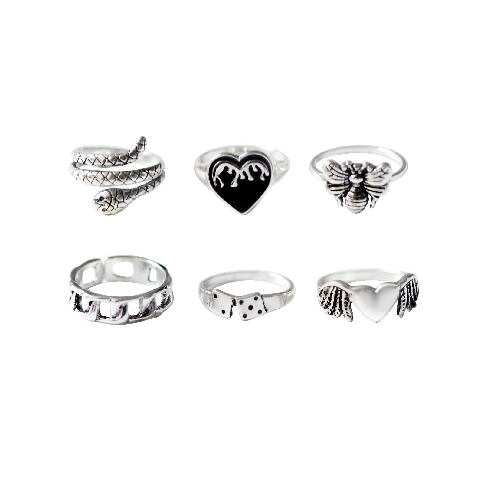 HI MAN 14 Pcs/Set Neo-Gothic Mixed Yin Yang Figure Feather Elephant Star Moon Sun Ring Women Personality Vintage Jewelry: HJJ619