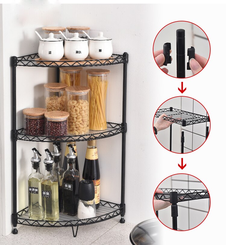 2/3 Layer kitchen storage organizer rack Kitchen supplies seasoning countertop corner storage stainless steel black