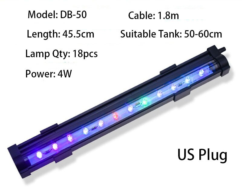 1W/2W/3W/4W Aquarium Light LED Waterproof Fish Tank Lighting Underwater Fish Lamp Aquariums Decor Plant Lamp 100-240V Lights: DB-50 US