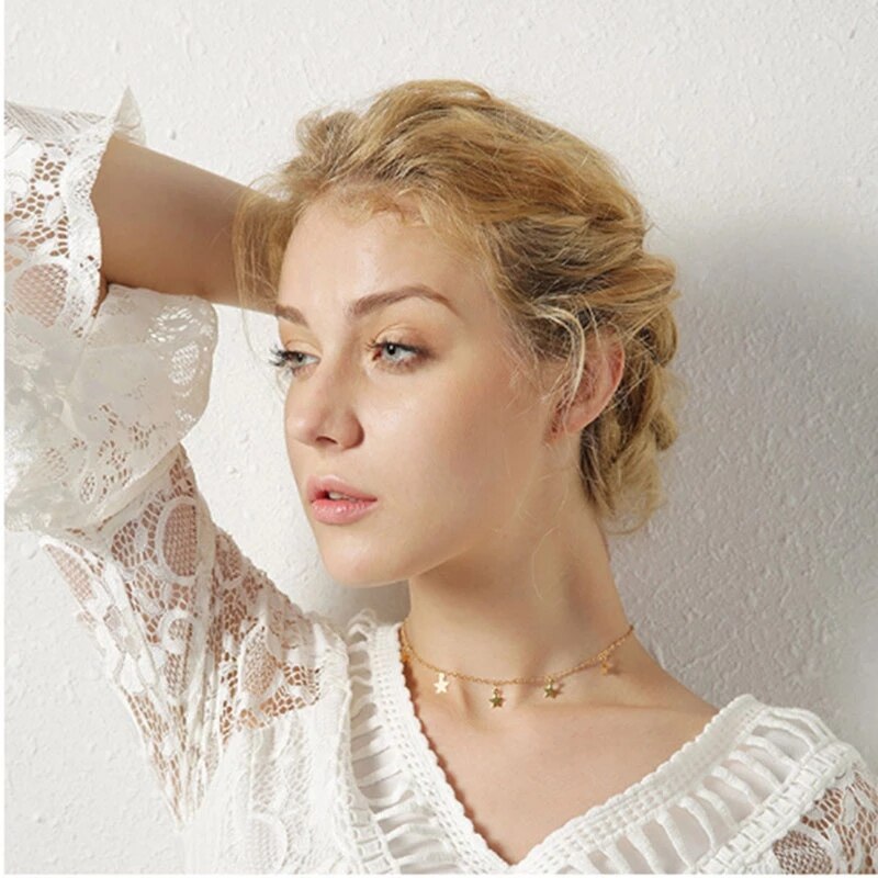 Een Stuk Goud Rvs 7 Sterren Ketting Voor Vrouwen Meisje 40Cm Lengte Sleutelbeen Ketting Chokers Ketting Femme Kraag sieraden