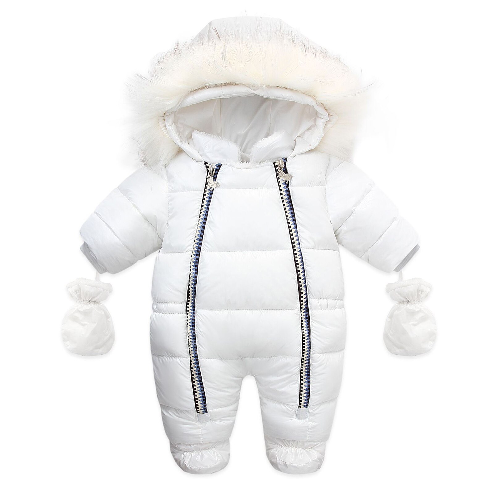 Ma &amp; Baby 6-24M Winter Baby Boy Girl Clothes Pu Leather Snow Wear manica lunga tuta calda pagliaccetto DD43: white / 90
