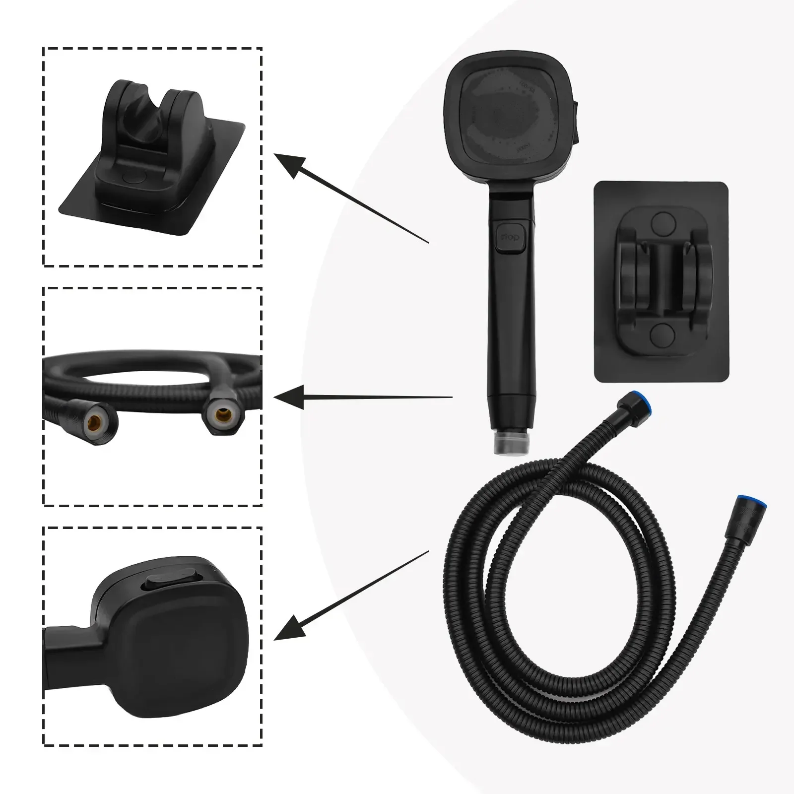 Handheld Shower Head Jet Wash Spray Modes Inches Stainless Steel Hose High Pressure Hose RV Camper Reliable Performance