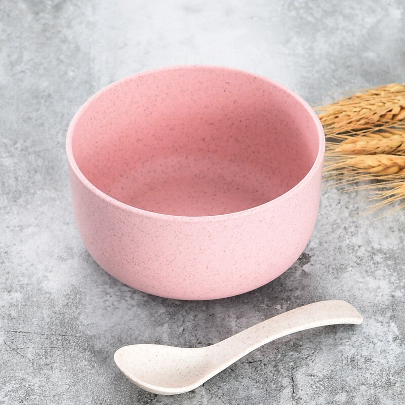 Tarwe Stro Kom Set Kinderen Servies Huishoudelijke Rijstkom Set Tarwe Servies Set Leuke Baby Kom: pink
