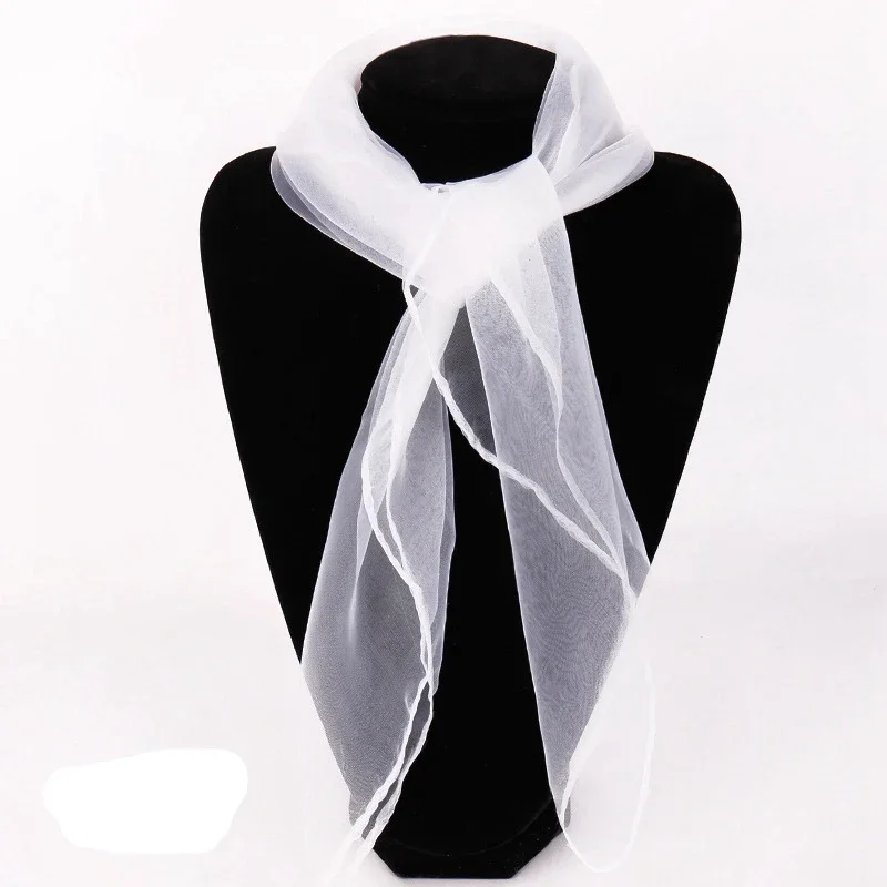 Soft Mesh Head Neck Solid Color Transparent Silk Scarf Women Luxury Spring Summer Stage Performance Square Towel Scarf for Women: green