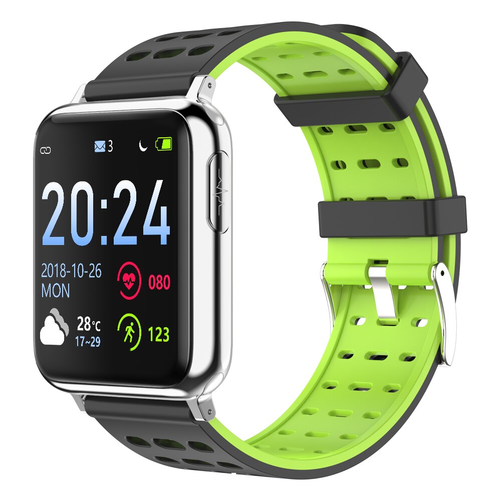 V5 Bluetooth Smart Uhr EKG PPG Herz Rate Blutdruck Sauerstoff Monitor Smart Uhr Band 1,3 "Fitness Tracker IP67 wasserdicht: Sport Silver Green