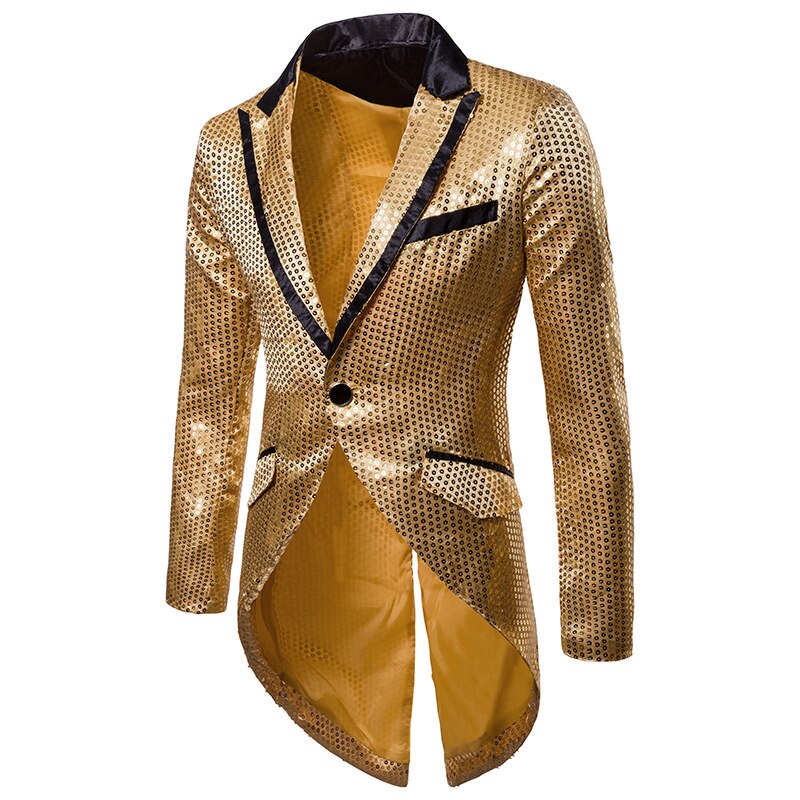 Mannen glanzende gouden pailletten glitter verbeterd blazer jas mannen nachtclub blazer wieden party jasje stadion zangers kleding: Goud / Xl