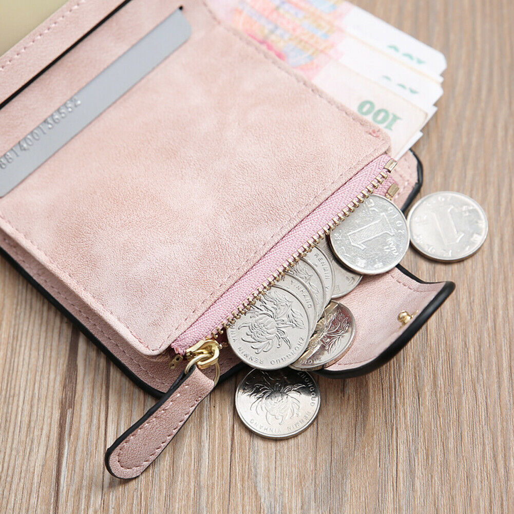 Kvinders tegnebog pu læder ensfarvet kort møntpung håndtaske mini taske