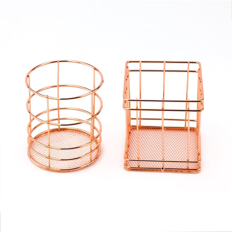 Nordic Makeup Organizer Basket Eyeliner Brush Set Storage Cup Rose Gold Iron Art Dressing Table Makeup Cosmetic Organizer Box