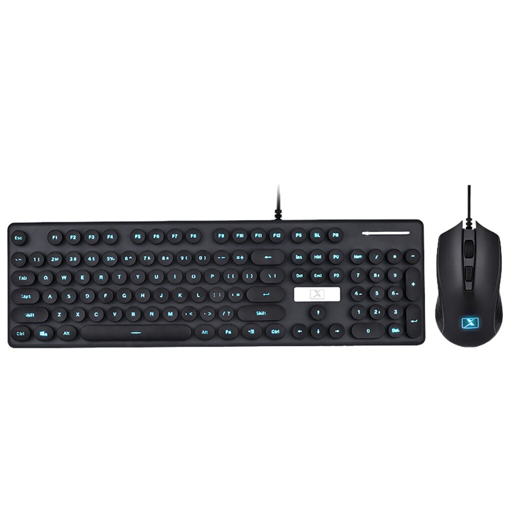 Keyboard And Mouse Set Round Key Cap 1600PDI Ergonomic Optical Wired Gamingset Mouse gamer For Laptop Computer PC Gamer 20j4: Blue