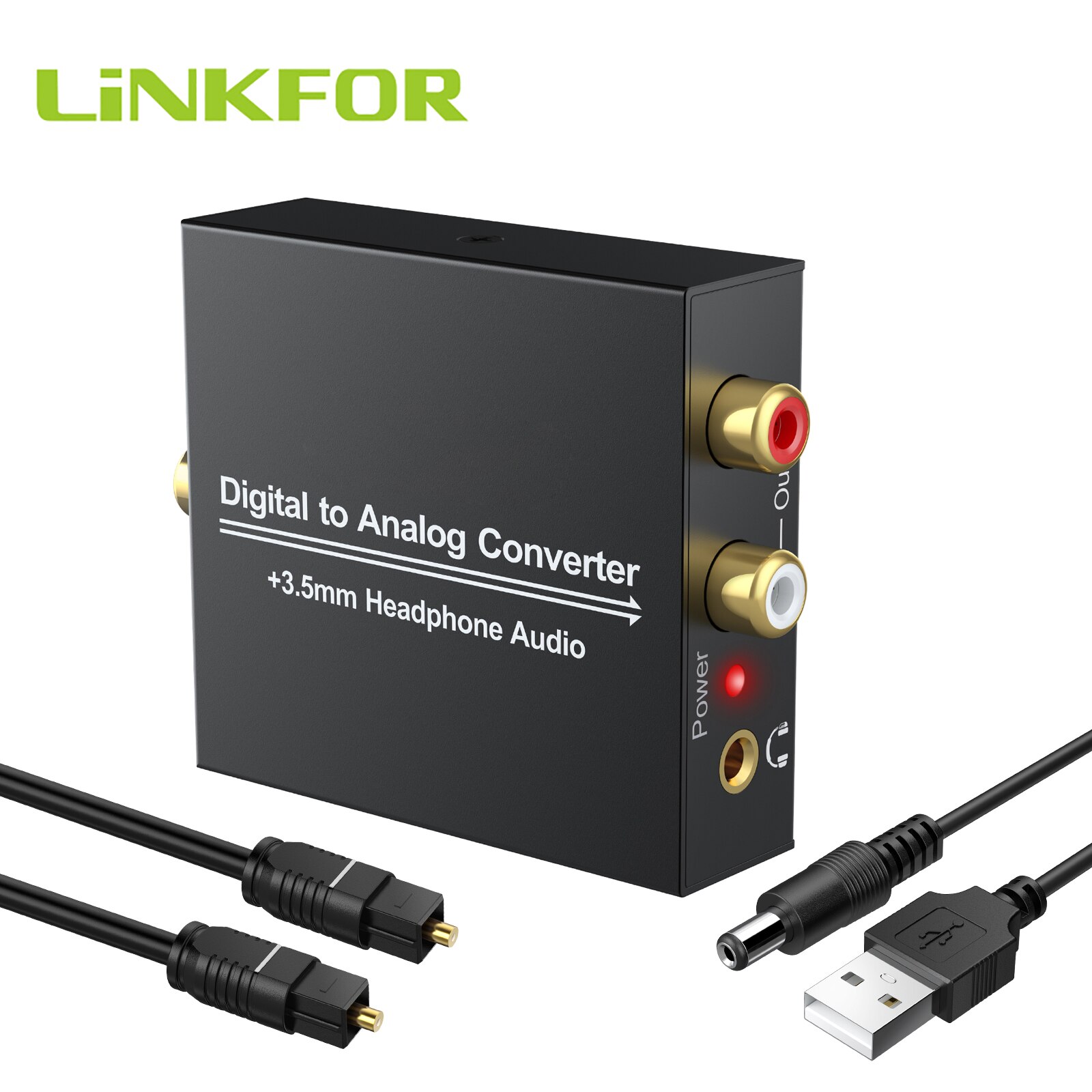 Linkfor Digitaal Naar Analoog Analoge Audio Converter Dac Adapter 96Khz 24-Bit S/Pdif Optische Toslink Coaxiale naar Analoog Rca 3.5Mm