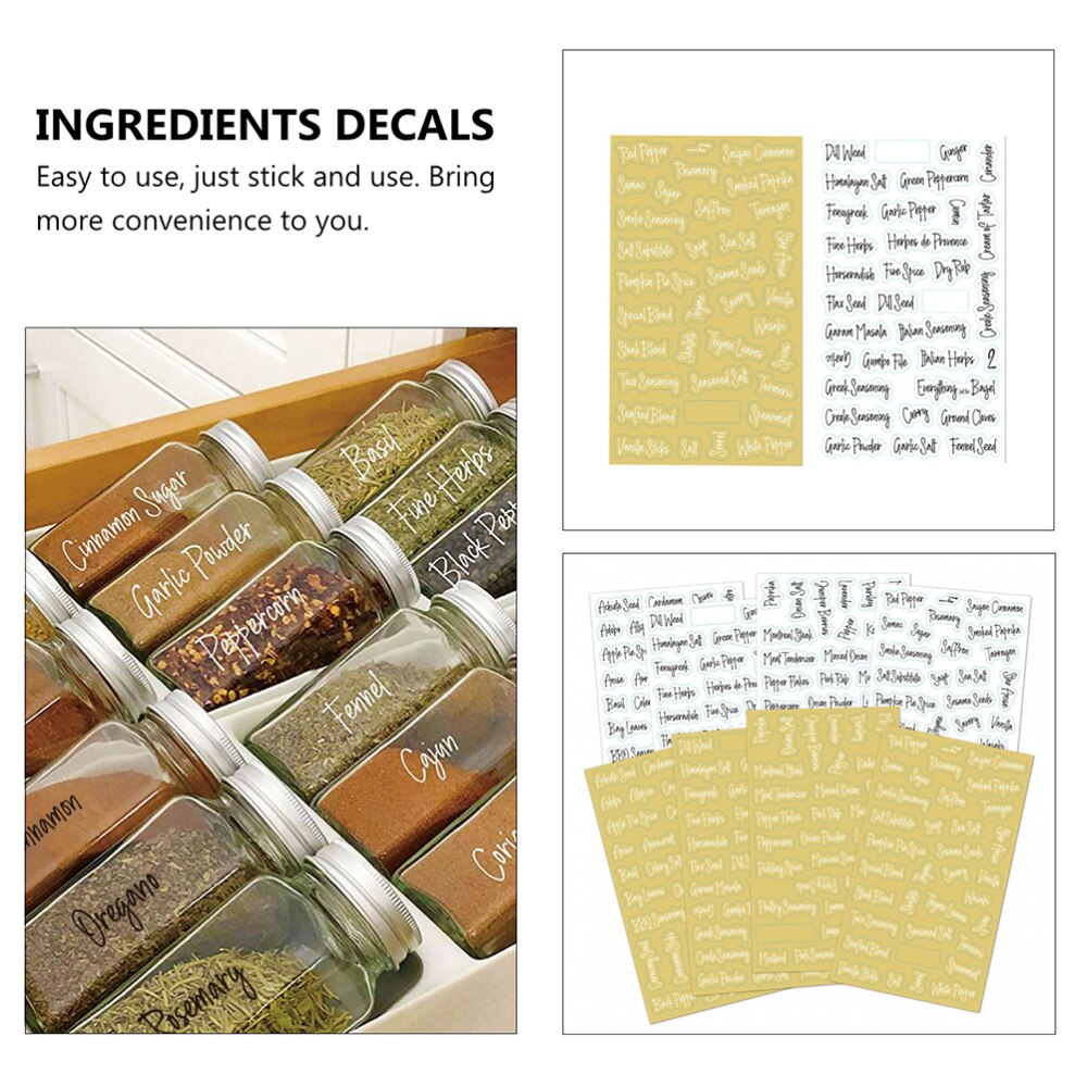 1 Set 274pcs Ingredients Name Label Decals Spice Labels for Home (Black, White)