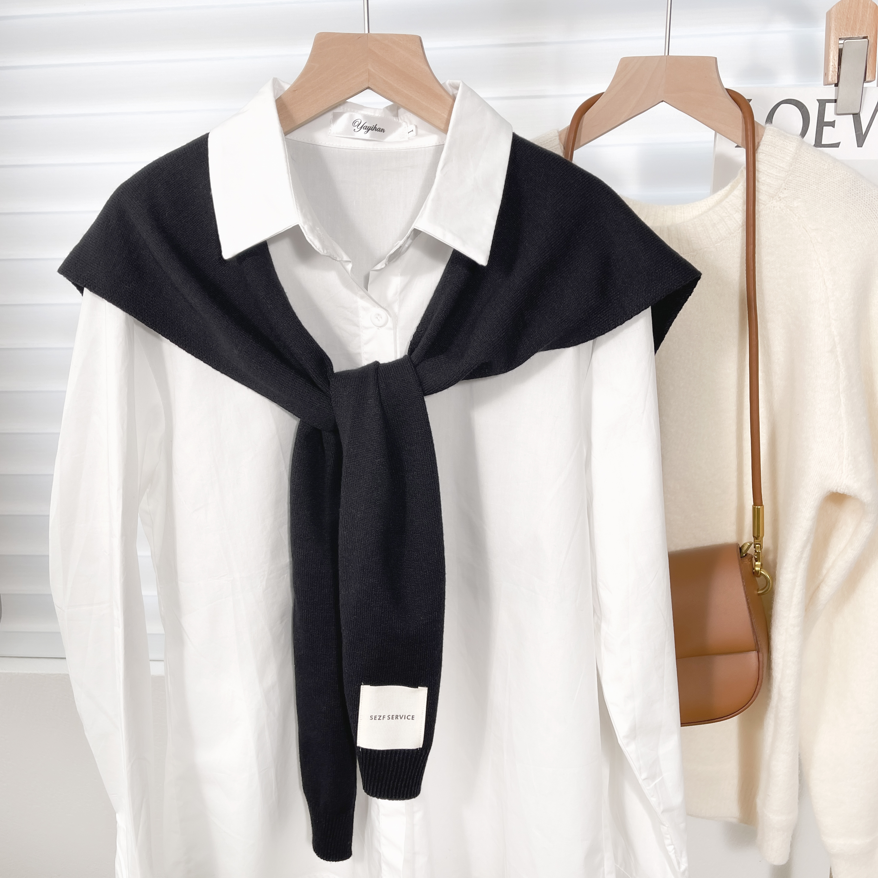 Bufanda chal de punto de Color liso para mujer, capas de otoño e invierno con camisas, ropa de invierno a la , bufandas decorativas para mujer