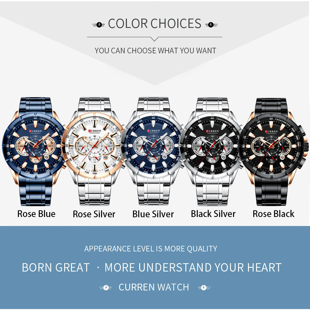 Curren 8363 Herenhorloge Zakelijk roestvrij staal Quartz Casual mode-polshorloge 6 wijzers Luxe Relogio Masculino