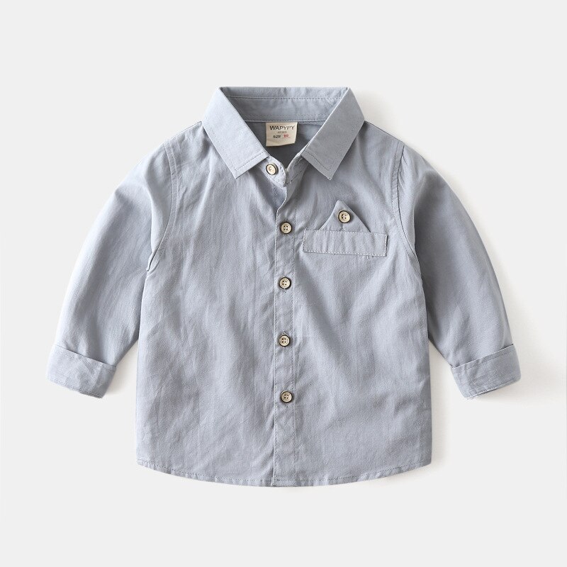 Chemise à manches longues pour garçon, vêtement pour enfant coréen en pur coton, automne: Bleu / 4T