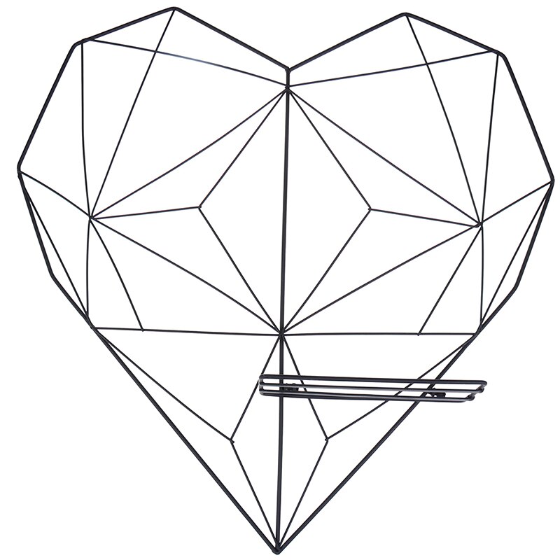 Style Metal Grid Photo Frame Wall Art Display Mesh Storage Shelf Organizer Rack Holder Home Decoration 20/35/50cm: Black heart 50x50cm