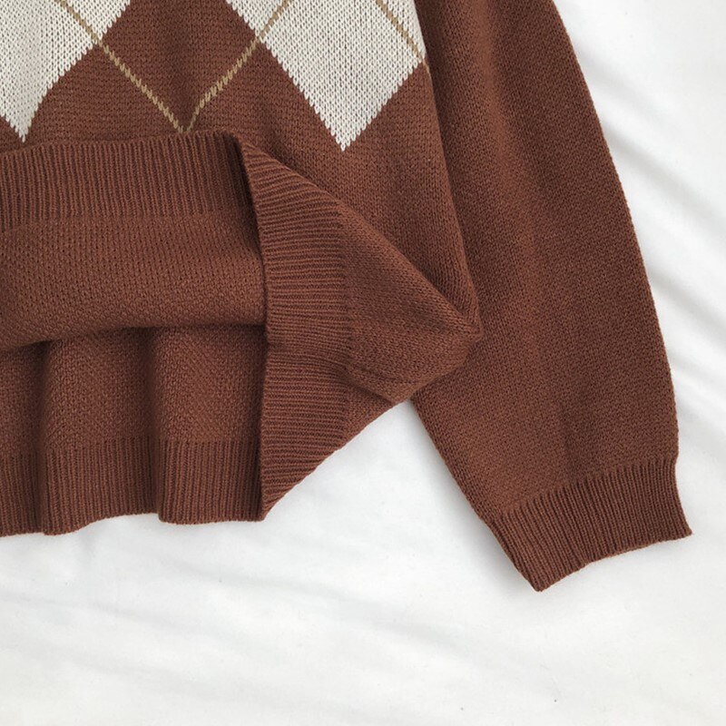 Gebreide Trui Vrouwen Argyle Oversize Truien Koreaanse Truien Dames Winter Losse Truien Vrouwelijke Casual Jumper Ropa De Mujer