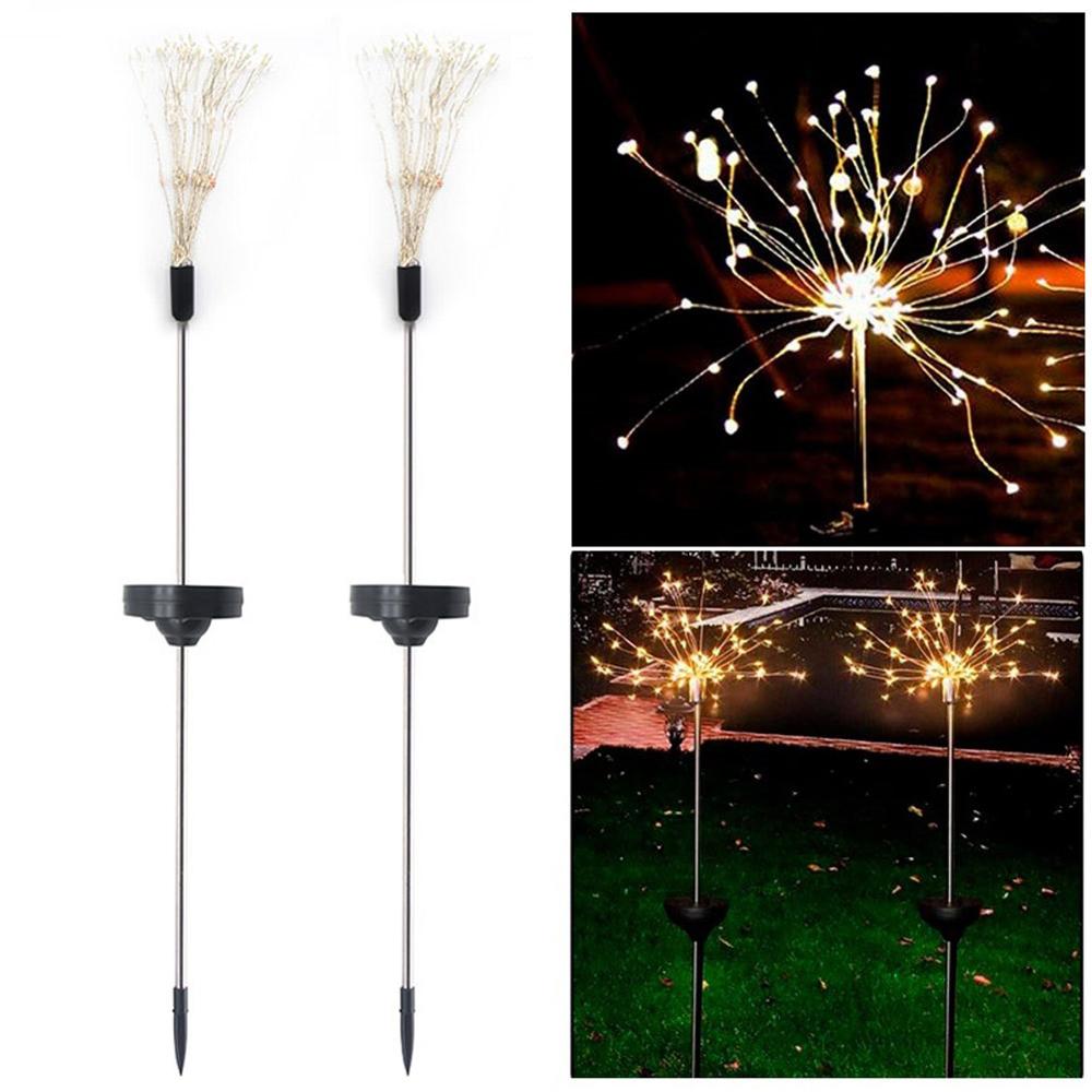 Zonne-vuurwerkverlichting, , 120 led-doe-het-zelf zonne-sterrenhemel, lichtsnoer met zonne-energie, tuinverlichting, vuurwerkverlichting op zonne-energie voor buiten, zonne-gazonlamp: Warm wit