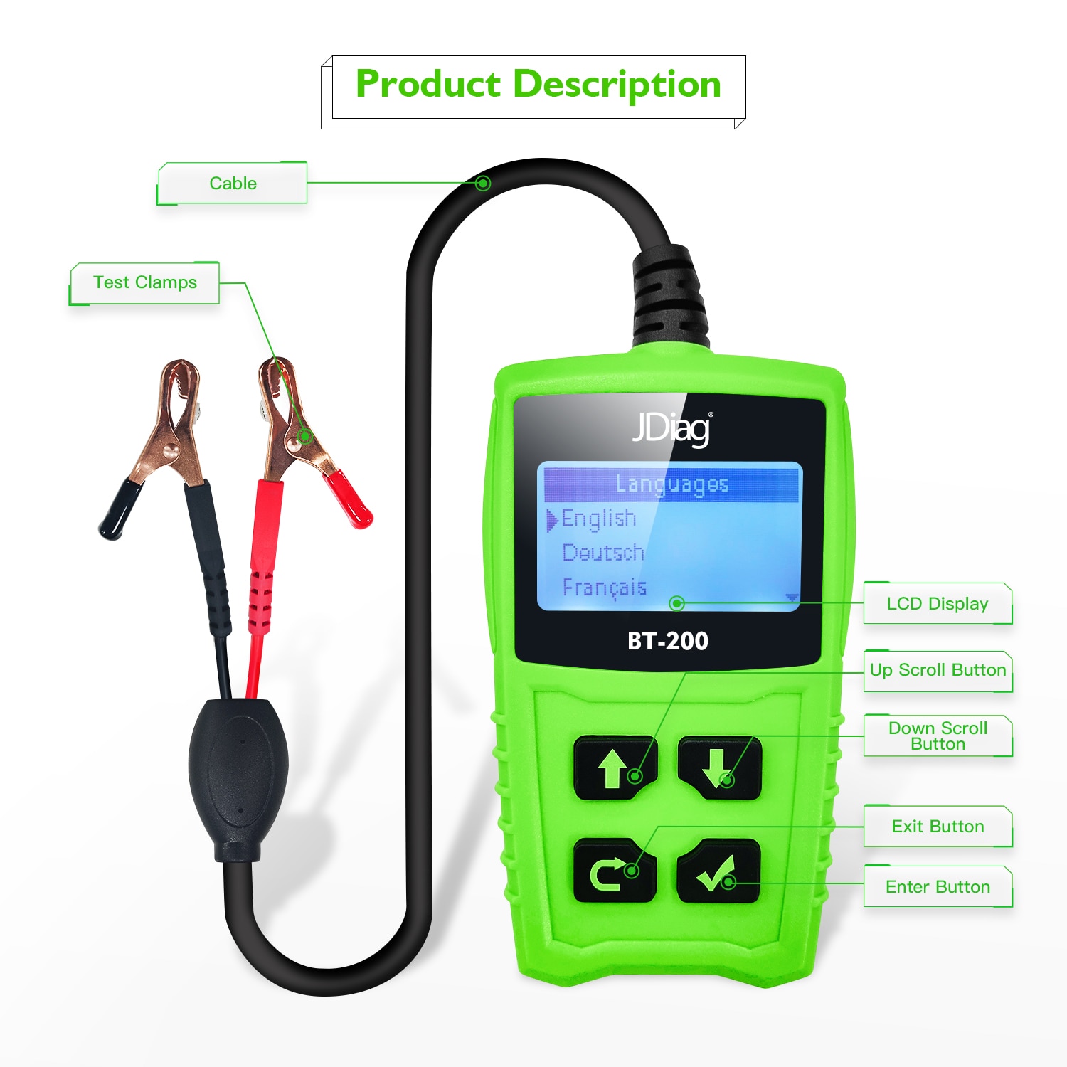 JDiag BT200 12V Car Automotive Load Battery Testers 100-2000 CCA Auto Digital Analyzer Vehicle Bad Cell Diagnostic Check Tools