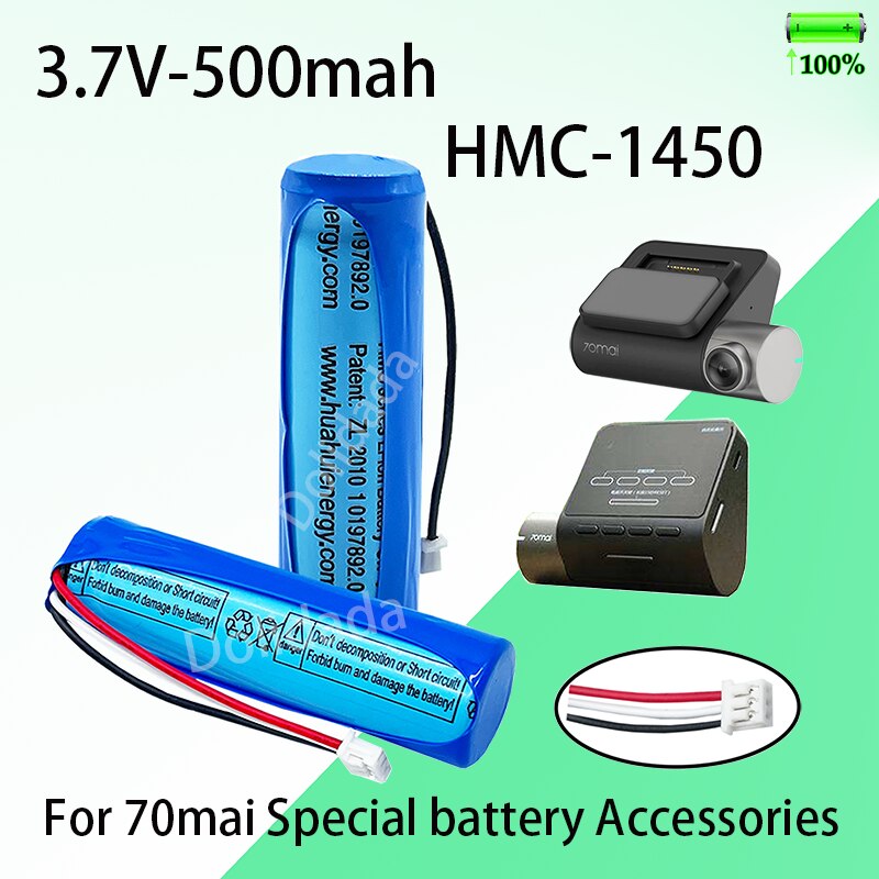 For 70mai dash cam pro accessories 3.7v lithium battery hmc1450, car dvr special car recorder lithium battery500mah