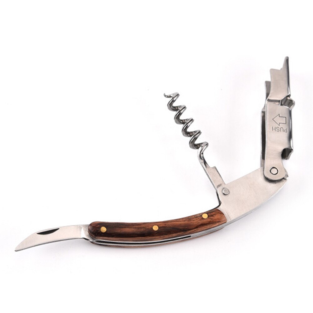 Abridor de garrafa de vinho profissional resistente all-in-one saca-rolhas de aço inoxidável profissional com caixa de couro com alça de madeira