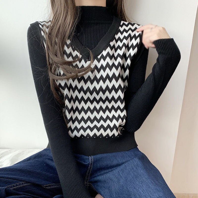 Korean Loose Knitted Sweater Vest Women Retro V-neck Sleeveless Sweater Vests Bottoming Tops