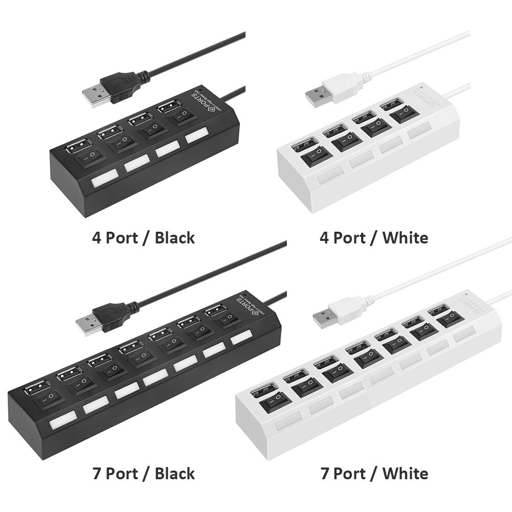Multi USB Hub 480Mbps USB 2.0 Adapter High Speed Expander Splitter with Switch for Household Computer Accessories