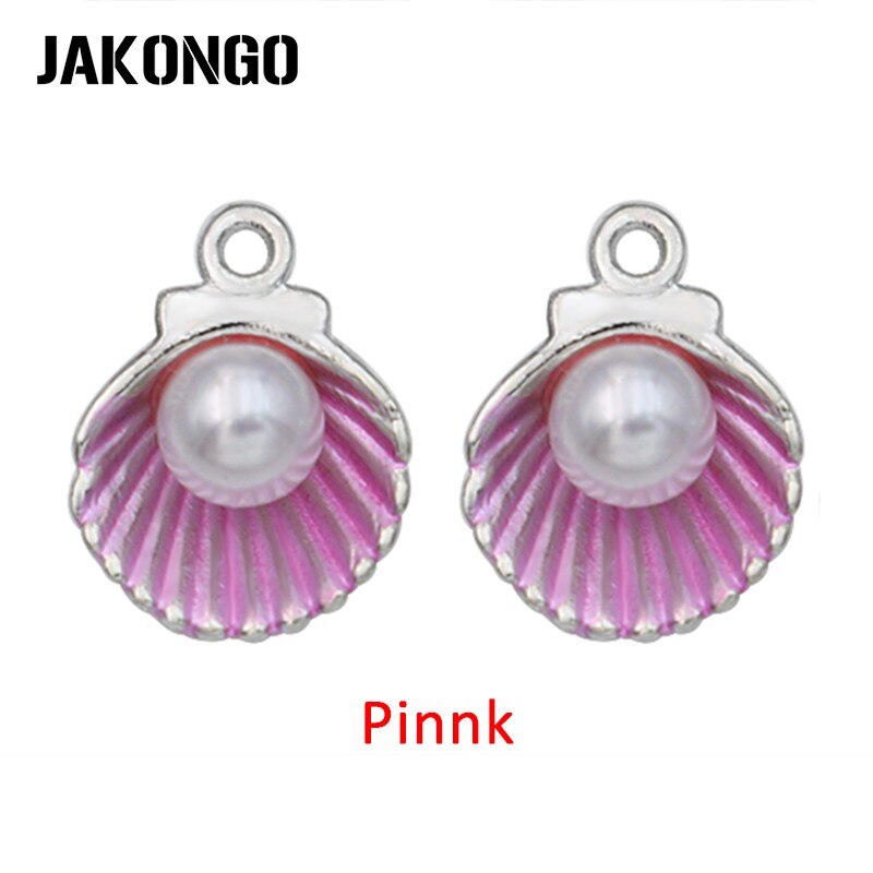 JAKONGO argento placcato smalto colorato Shell Pearl pendenti di fascino per i monili del braccialetto che fanno accessori fai da te 15x12mm: Pink