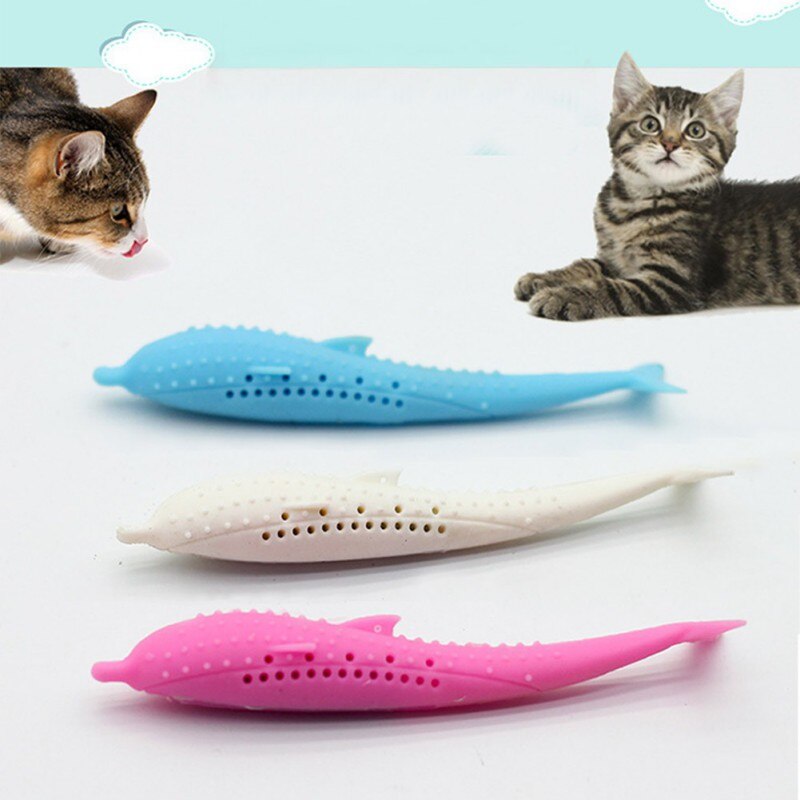 Chew Toy Cat Fish Shape Toothbrush Pet Teeth Toy Interactive Cat Dental Toy Soft Silicone