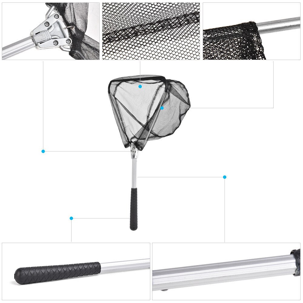 Fly Fishing Net 50cm Mini Aluminum Alloy Pole Hand Nets Triangular Foldable Landing Small Mesh Trout Catch Fish Trap Dip Net