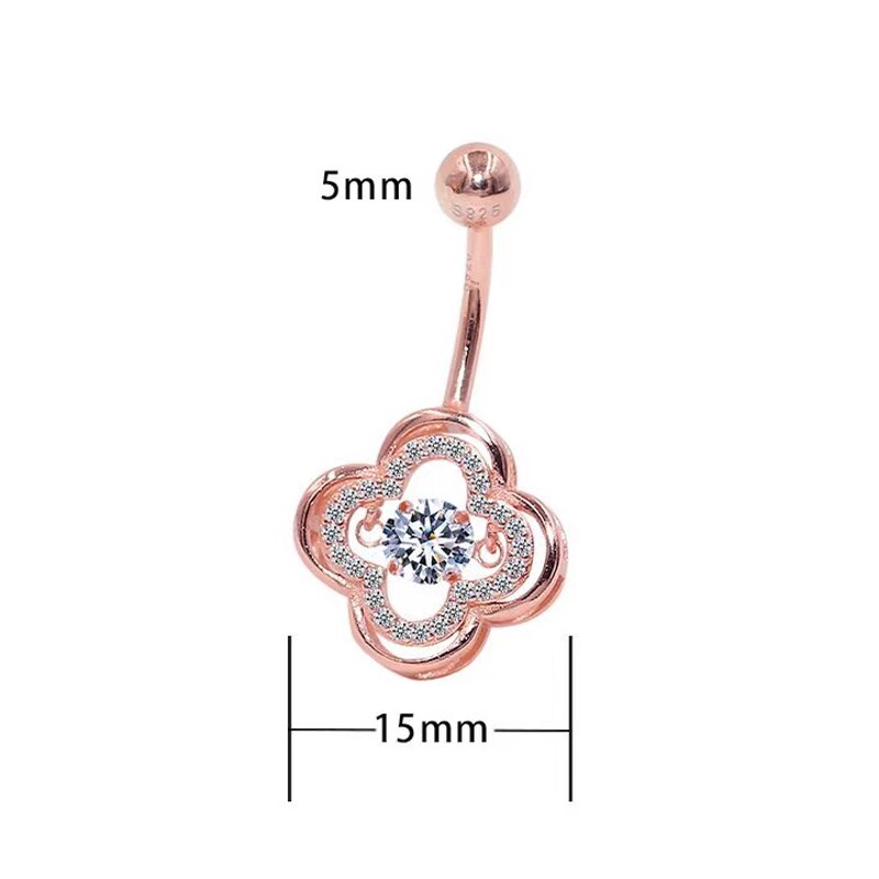 925 Sterling Silver Piercing Navel Smart Clover Belly Button Rings Body Jewelry Rose Gold Platinum Color Decoration