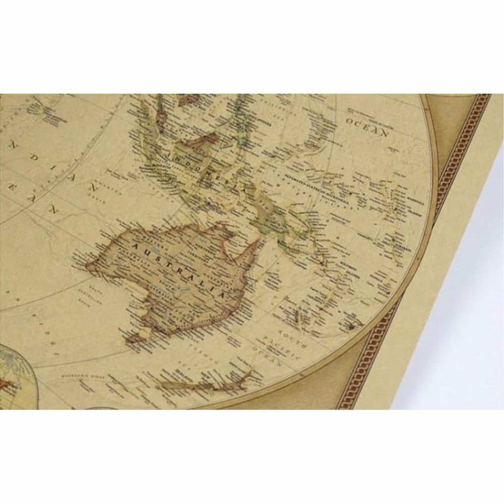 1 Pc of Classic Retro Kraft-Paper The-World Map for School and Office
