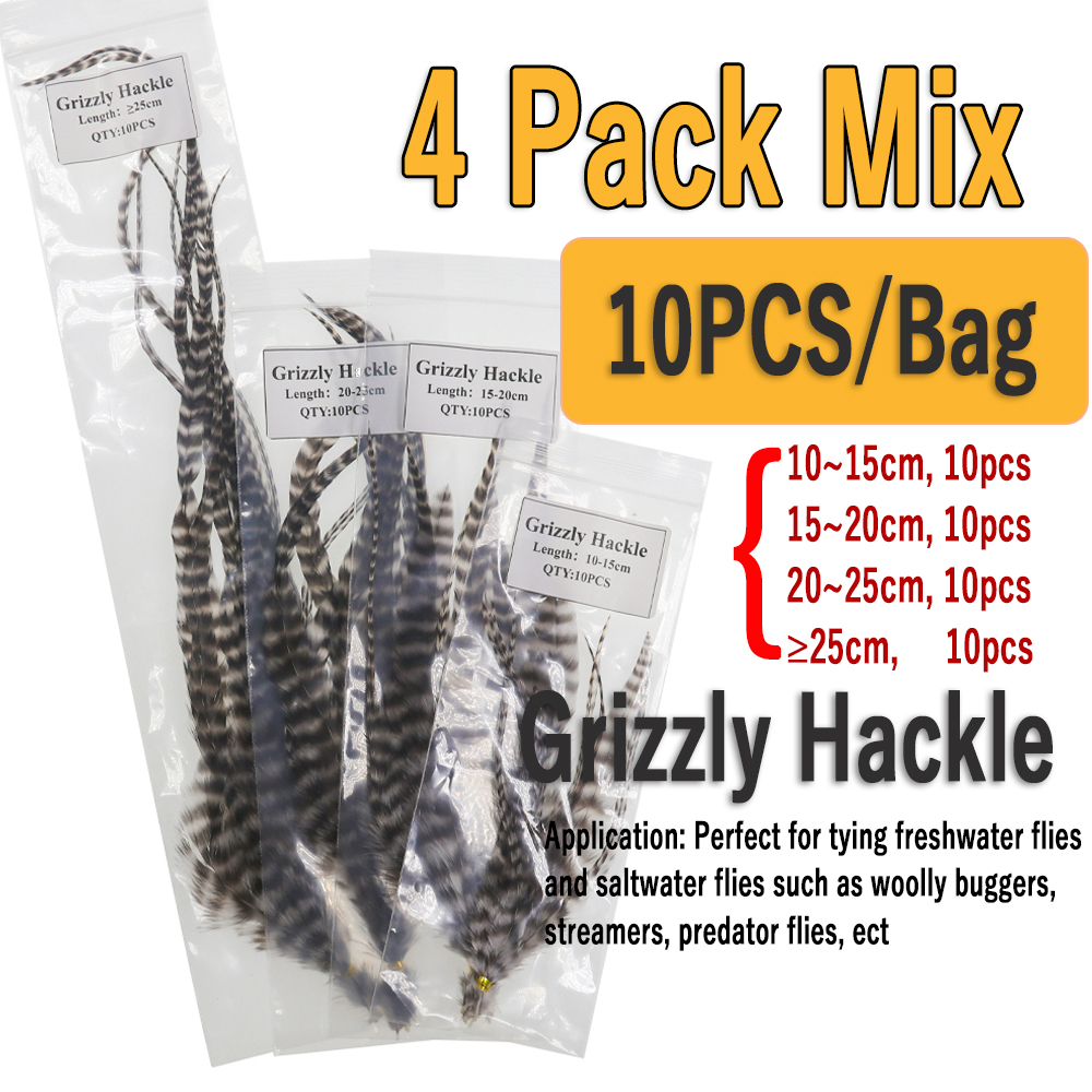 Wifreo, 10 Uds., plumas naturales para atar moscas en blanco y negro, plumas de pelo de gallo Grizzly para atar insectos lanosos Streamer: Morado