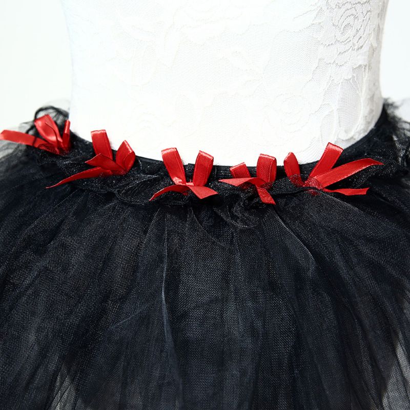 Womens Ballet Dance Tulle Tail Tutu Skirt Contrast Color Satin Trim Layered Ruffle Cake Party Bustle Bubble Underskirt Lingerie