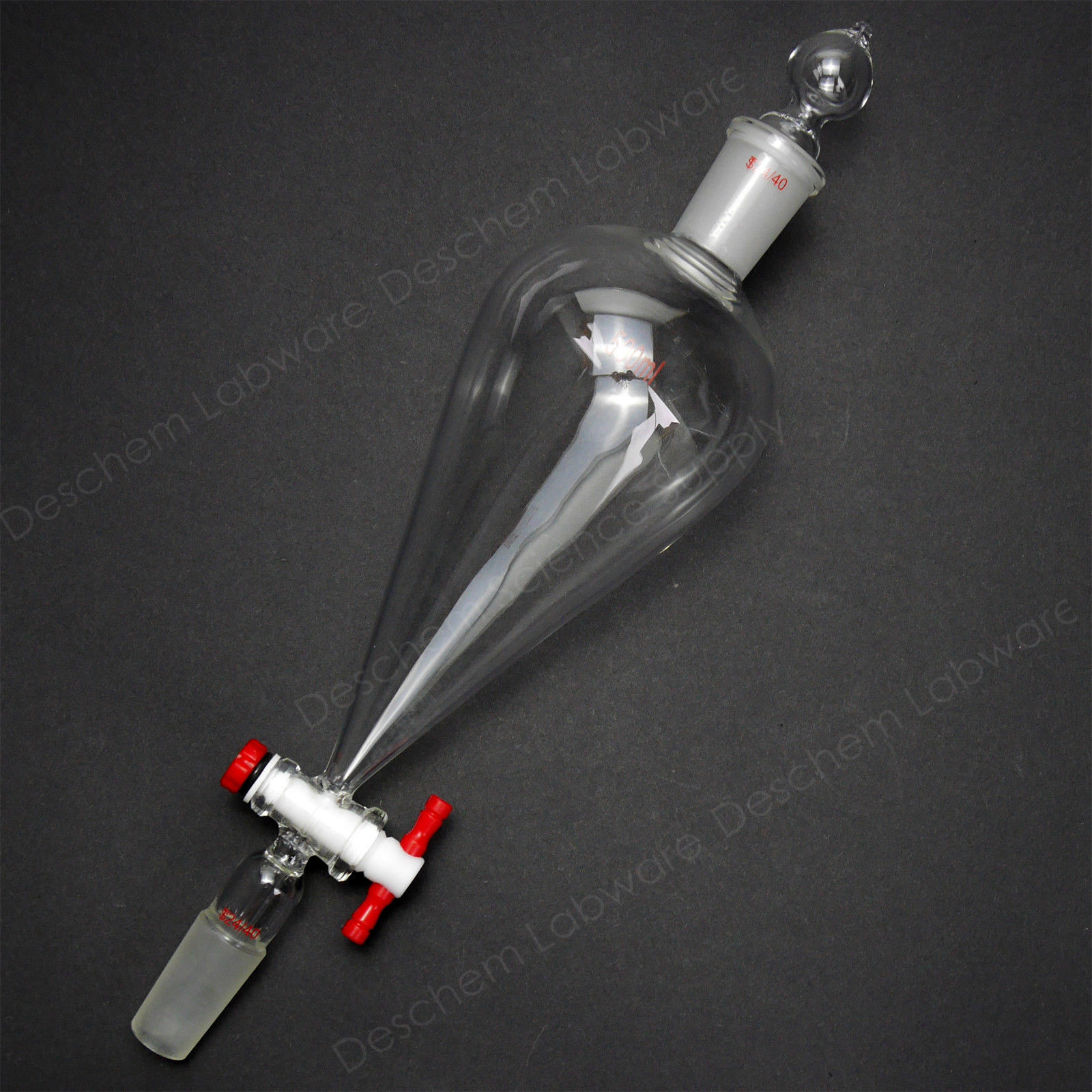 500ml,24/40,Glass Pyriform Separatory Funnel,Pear Shape,PTFE Stopcock