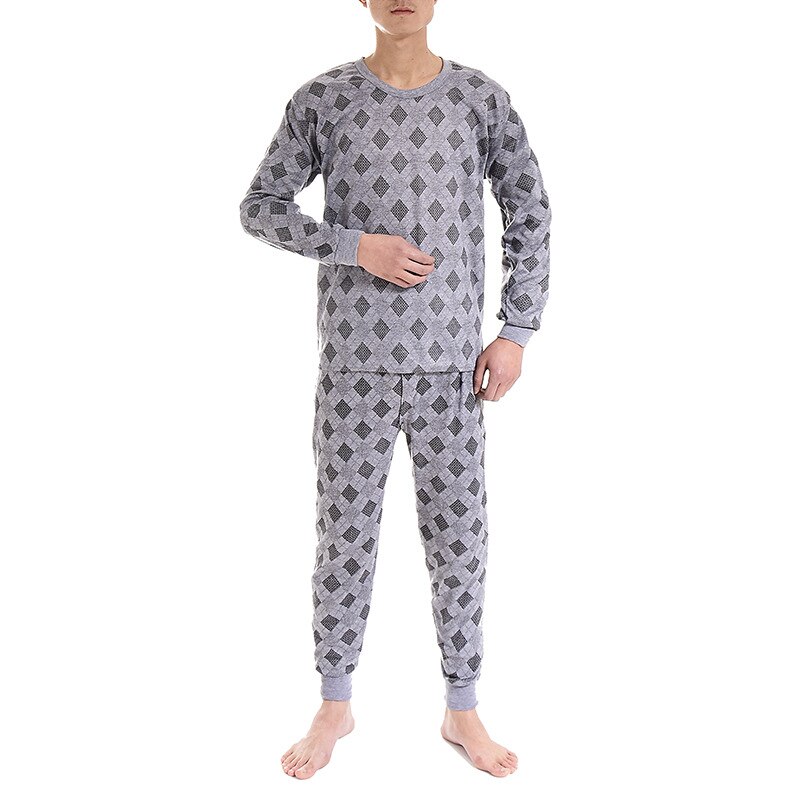 Men's Autumn Clothing and Trousers Set Polyester Special Middle-aged and Elderly Stalls Printed Underwear Pijama Thermal