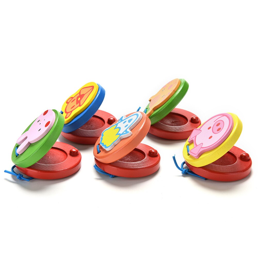 1Pc de dibujos animados castañuelas niños encantadores castañuela de madera Clapper de instrumento Musical de juguete