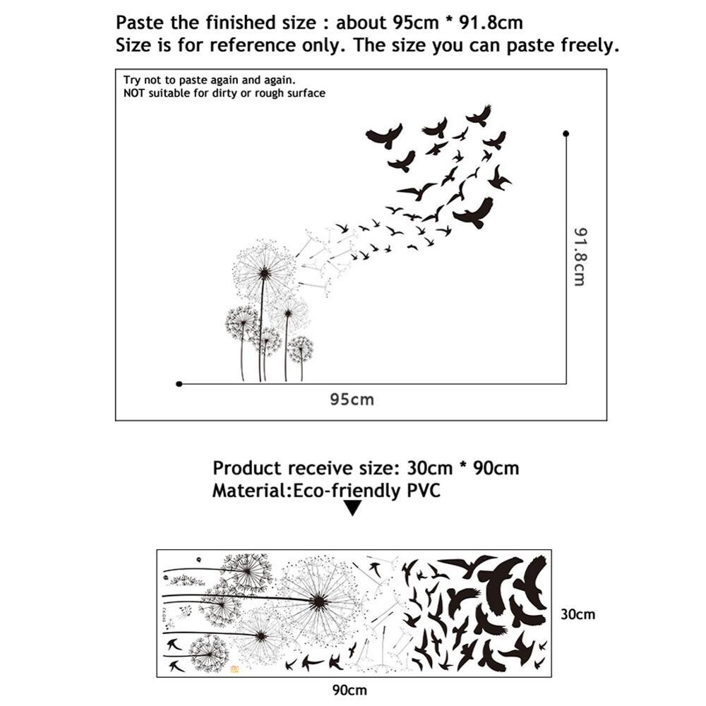 Autocollant mural de pissenlit en forme d'oiseau, , décoration pour le salon, l'arrière-plan du canapé, la chambre à coucher