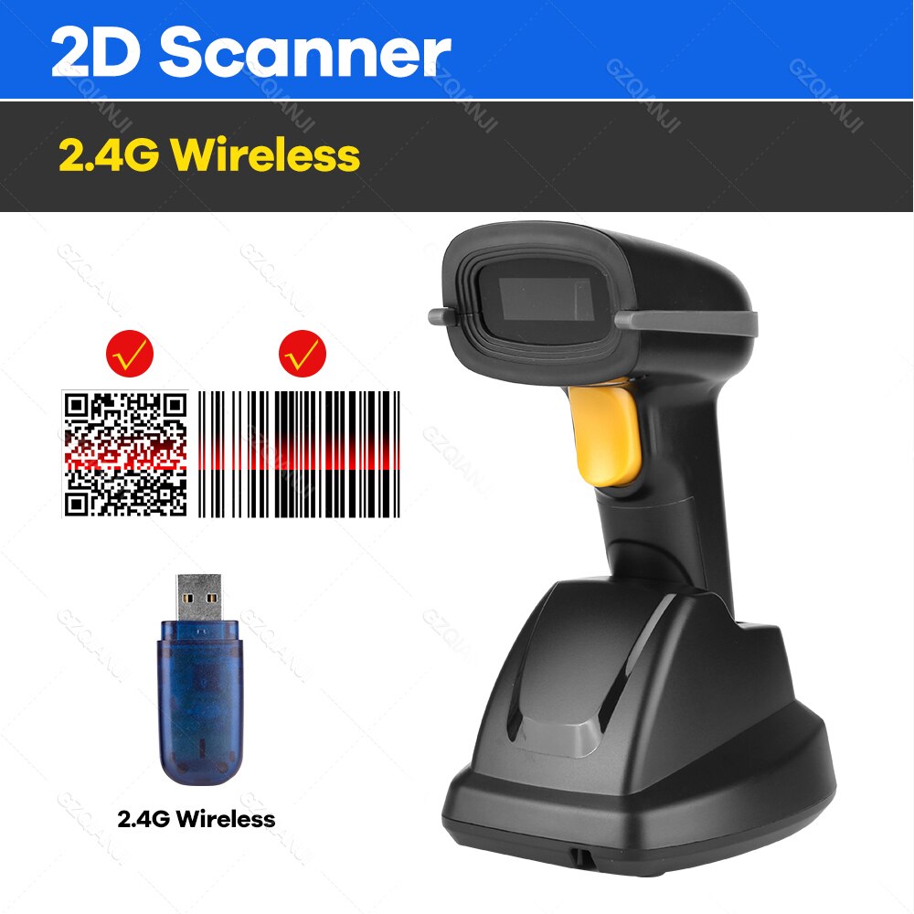 Bluetooth Wireless Barcode Scanner 1D 2D QR USB Charging Base Handheld Bar Code Reader Scanner Automatic Sensing Fast Precise: 2D 2.4G
